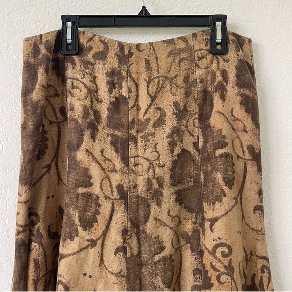 Lauren Ralph Lauren Y2K 90s Linen Midi Skirt Size 12 Brown Floral Fairy Grunge - Picture 3 of 12